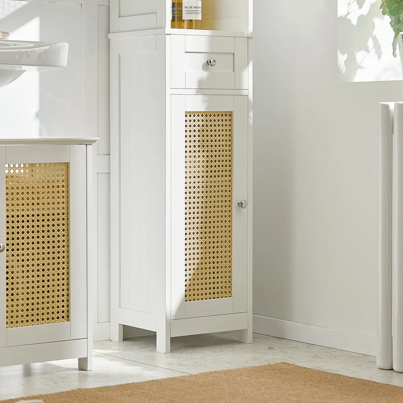 SoBuy BZR70-W Meuble Colonne, Armoire Haute, Placard, Meuble de Salle de Bain sur Pieds, ploy rotin