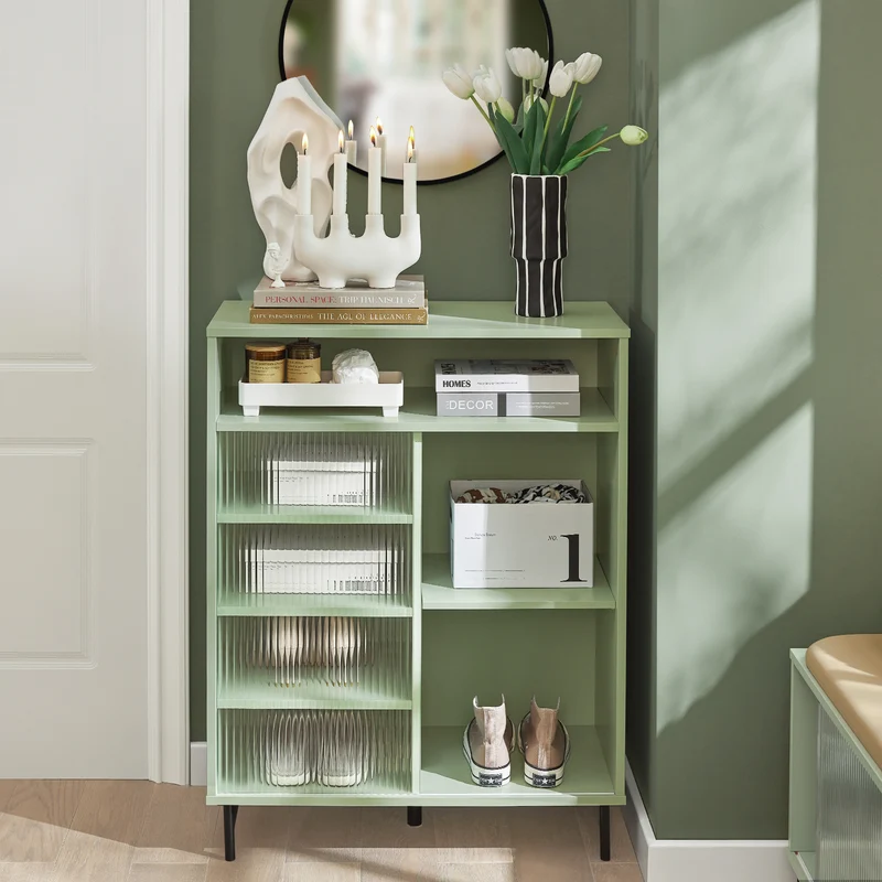 SoBuy FSB61-GR Buffet Meuble de Rangement avec Porte Coulissante en Verre, Commode Multifonction pour Entrée Salon Cuisine – Vert