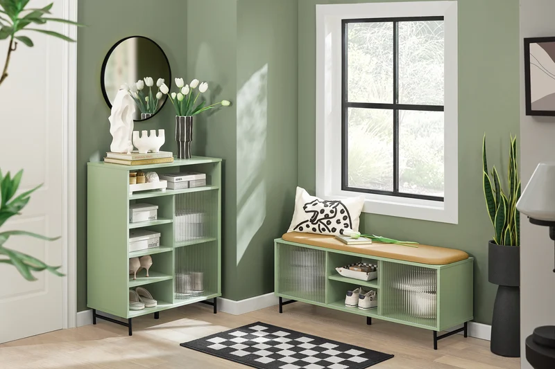 SoBuy FSB61-GR Buffet Meuble de Rangement avec Porte Coulissante en Verre, Commode Multifonction pour Entrée Salon Cuisine – Vert