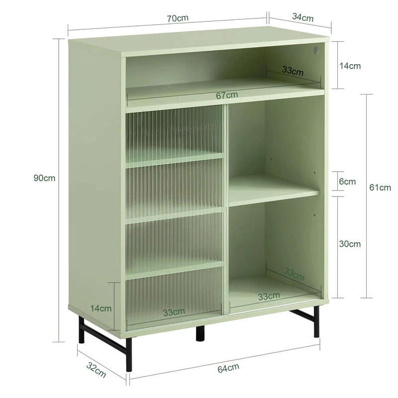 SoBuy FSB61-GR Buffet Meuble de Rangement avec Porte Coulissante en Verre, Commode Multifonction pour Entrée Salon Cuisine – Vert