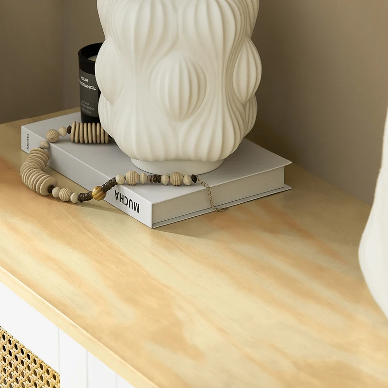 SoBuy FSR103-WN Banc de Rangement, Banc à Chaussures, Meuble d’Entrée, Meuble Bas, Coffre de Rangement avec 2 Portes en Ploy Rotin