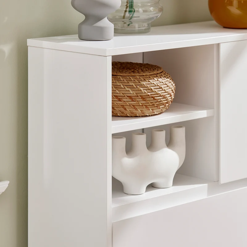 SoBuy FSR111-W Armoire à Chaussures 2 Abattants, 2 Compartiments Ouverts et 1 Porte pour Entrée Couloir, Blanc
