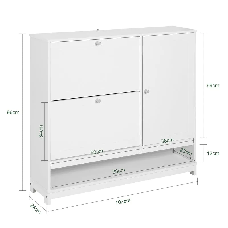 SoBuy FSR114-W Armoire à Chaussures 2 Abattants, 1 Porte et 1 Compartiment Ouvert pour Entrée Couloir – Blanc
