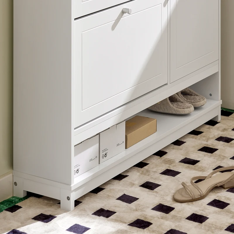 SoBuy FSR114-W Armoire à Chaussures 2 Abattants, 1 Porte et 1 Compartiment Ouvert pour Entrée Couloir – Blanc