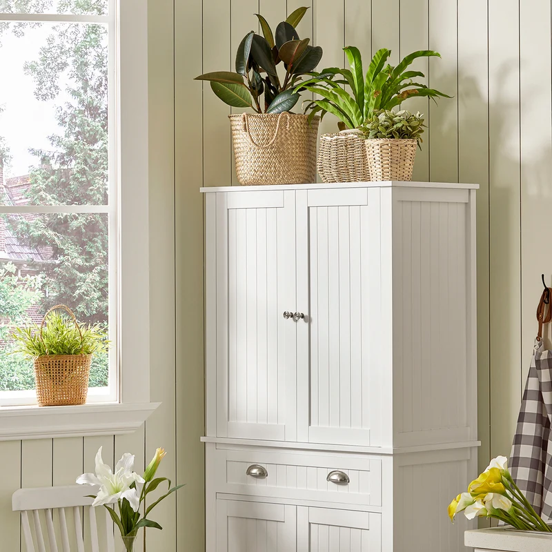 SoBuy FSB44-W Armoire de Cuisine, Buffet Placard avec 4 Portes, 1 tiroir et étagères réglables