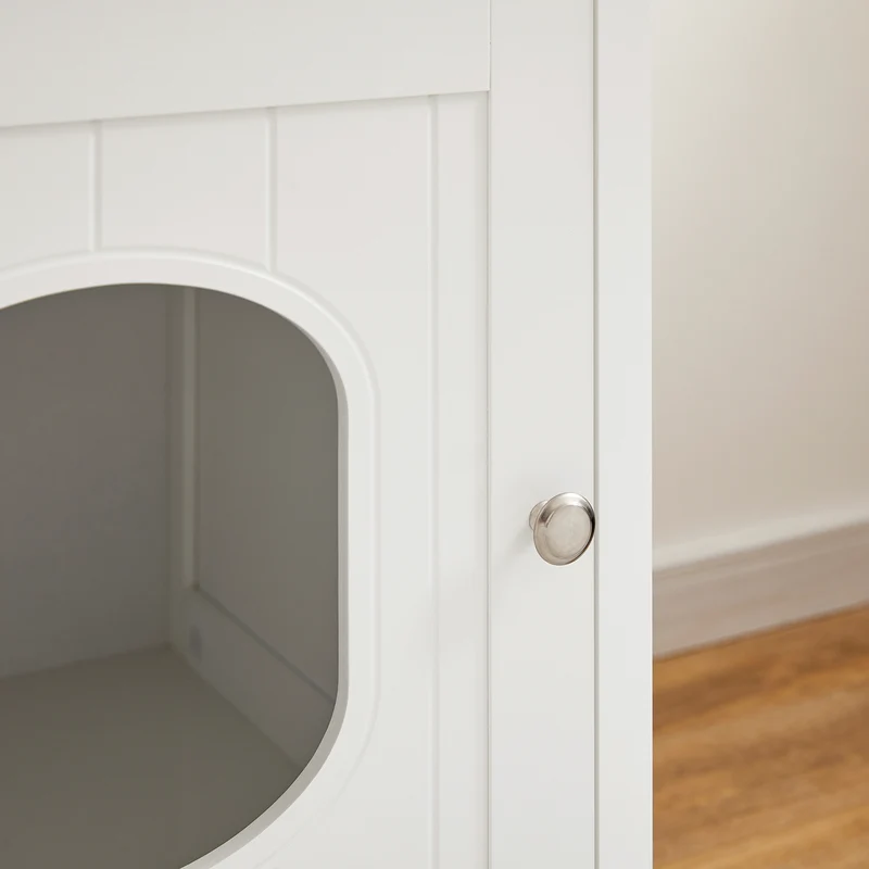 SoBuy HAT01-W Table d’Appoint, Bout de Canapé, Table de Chevet, Maison de Toilette pour Chat avec 1 Compartiment Ouvert et 1 Porte