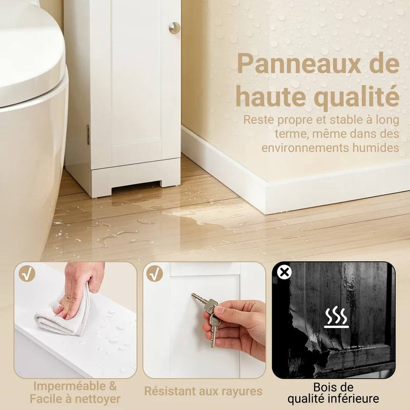 SoBuy FRG177-II-W Meuble Salle de Bain 20 cm de Largeur sur Pied avec Support Papier et Porte - Petit Meuble WC Rangement Gain de Place Blanc