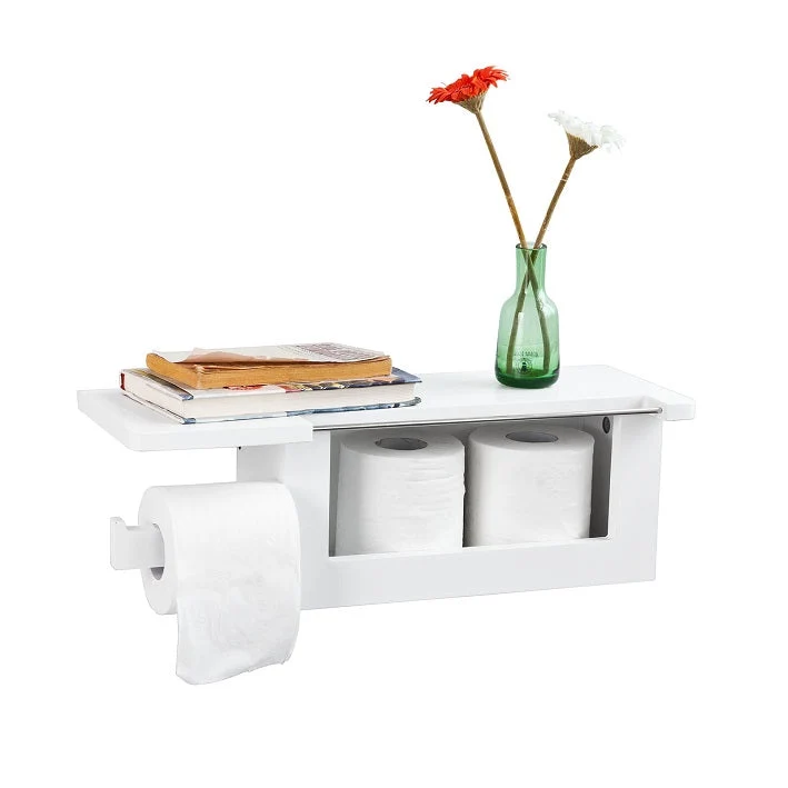 sebuyfr.comG175-W Dérouleur Papier Toilette Distributeur WC Porte Papier Mural avec Support pour Déposer Smartphone et Porte-revues