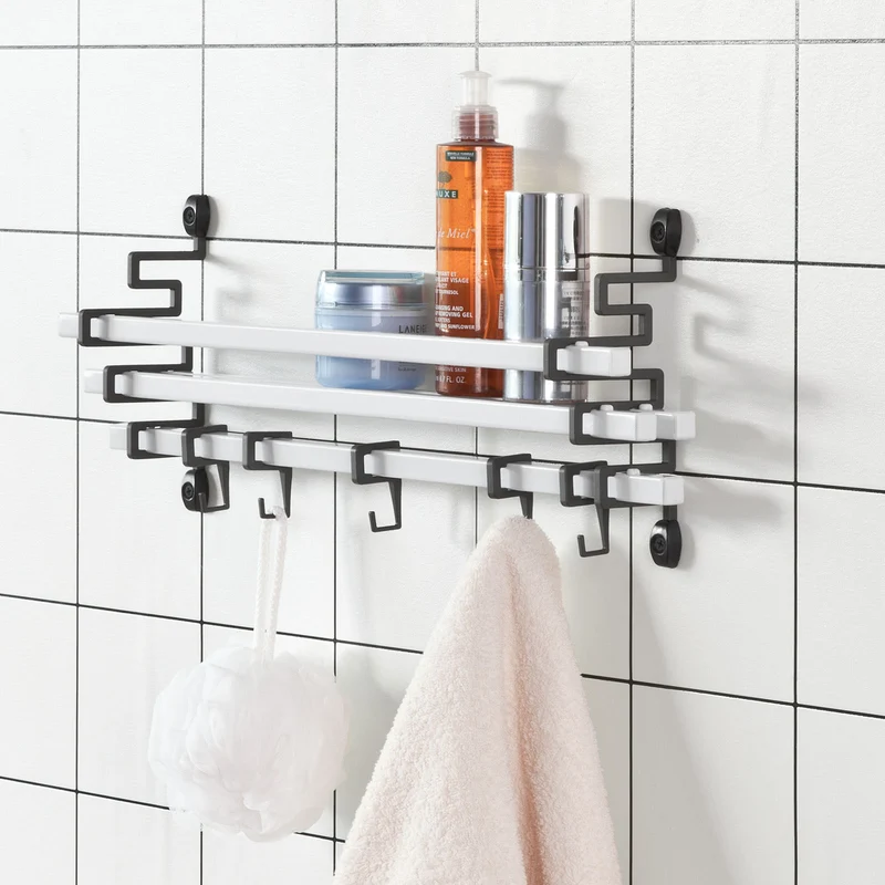 sebuyfr.comG173-W Etagère Design murale avec 5 crochets mobiles, Cuisine Salle de Bain