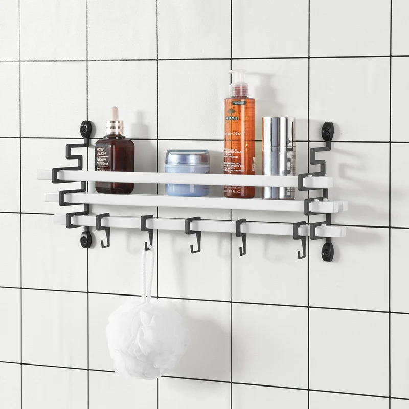 sebuyfr.comG173-W Etagère Design murale avec 5 crochets mobiles, Cuisine Salle de Bain