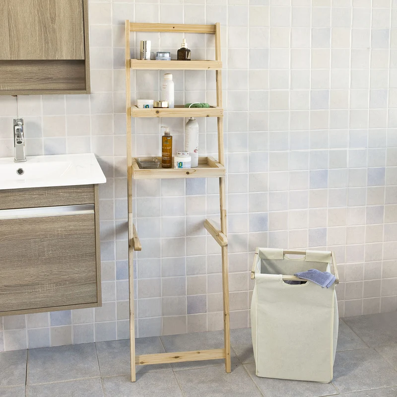 SoBuy FRG160-N Étagère murale style échelle avec 1 Panier à linge amovible