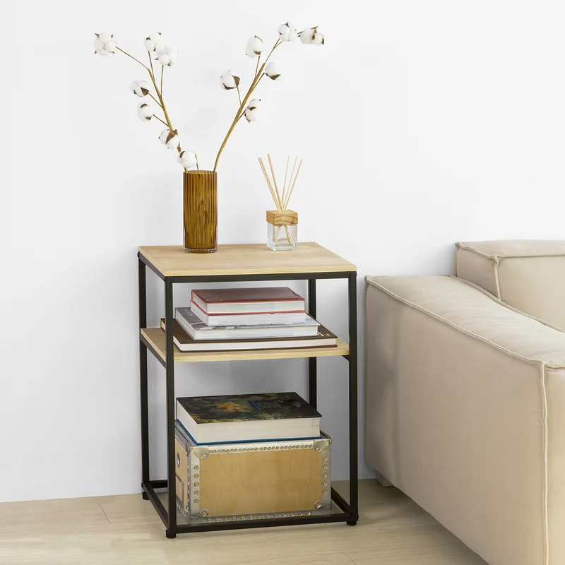 SoBuy FBT94-N Table d'appoint Bout de Canapé Table Basse Table de Chevet à 2 Niveaux Style Industriel