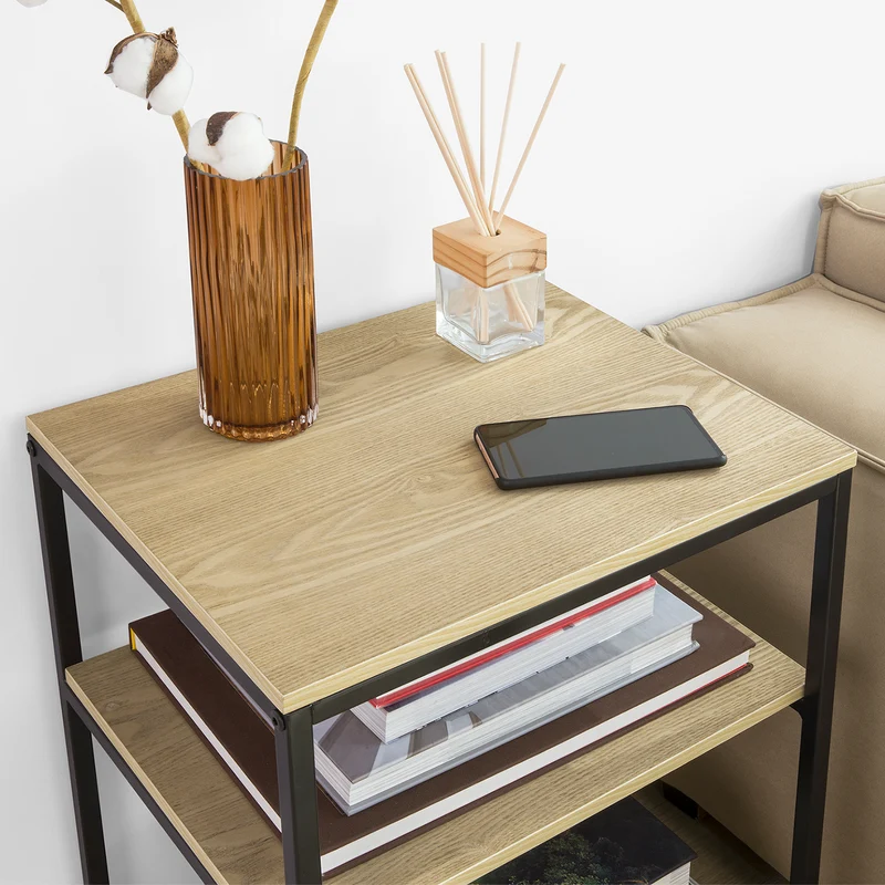 SoBuy FBT94-N Table d'appoint Bout de Canapé Table Basse Table de Chevet à 2 Niveaux Style Industriel