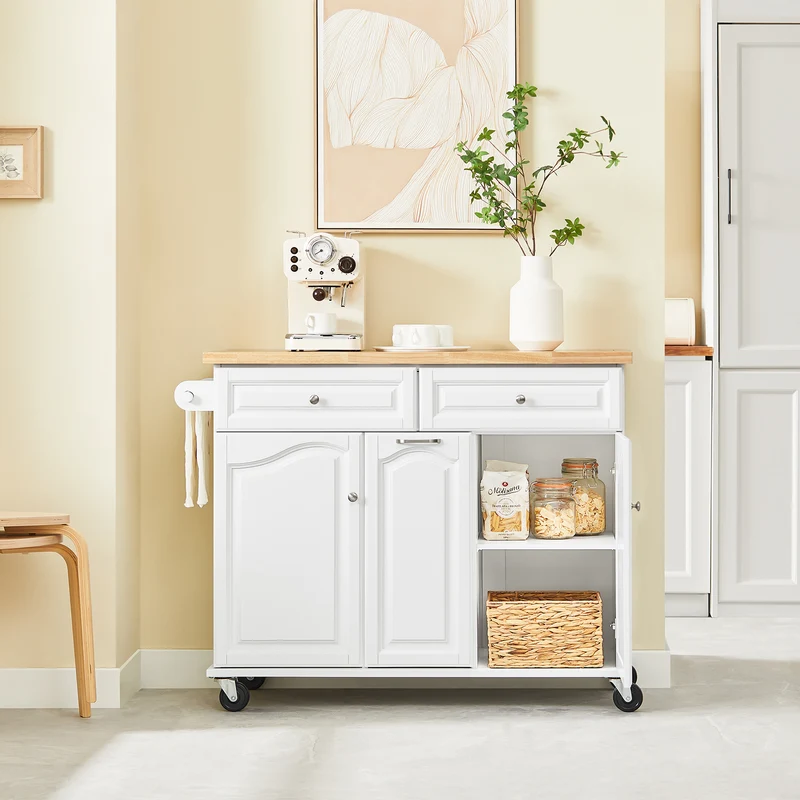 SoBuy FKW100-WN Desserte Roulante Meuble de Rangement à roulettes Chariot de Service Buffet Commode Bahut en Bois