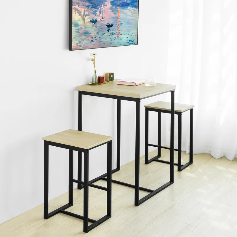 SoBuy OGT31-N Lot Table et Tabourets de Bar, Jeu de Bar Petit-déjeuner Table Haute avec 2 Chaises