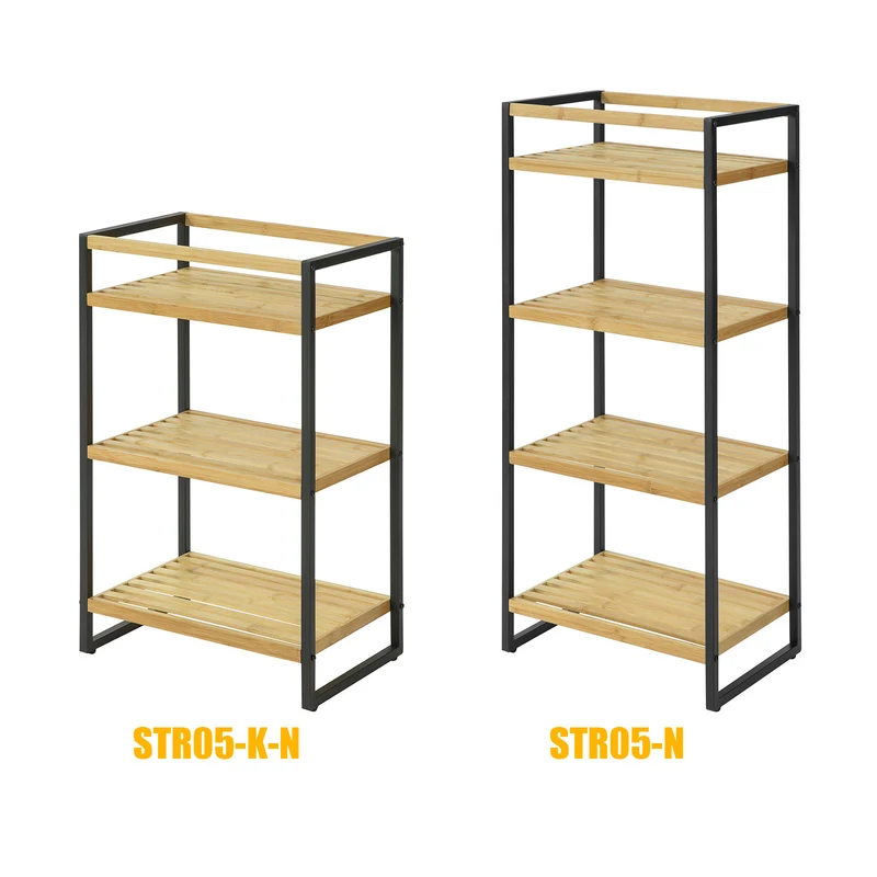 SoBuy STR05-K-N Étagère de Rangement Étagère de Salle de Bain Cuisine Étagère Debout 3 étages en Bambou et Métal