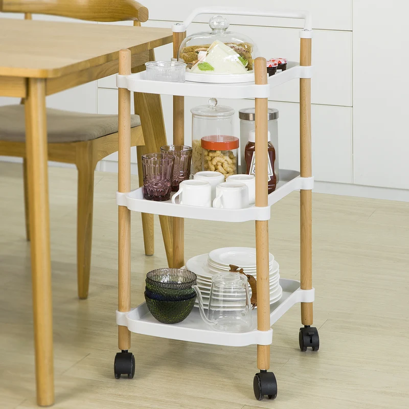 SoBuy SVW06-W Chariot de Service à 3 Niveaux Petit Desserte Chariot Roulant Étagère de Rangement avec Poignée pour Cuisine