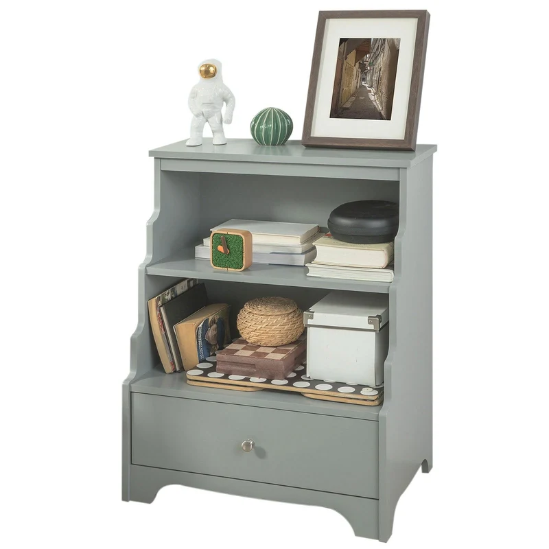 SoBuy FSB13-HG Meuble de Rangement Table de Chevet Étagère Style Échelle– Gris