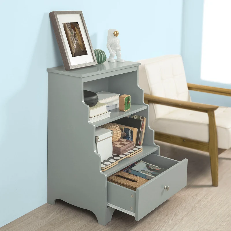SoBuy FSB13-HG Meuble de Rangement Table de Chevet Étagère Style Échelle– Gris