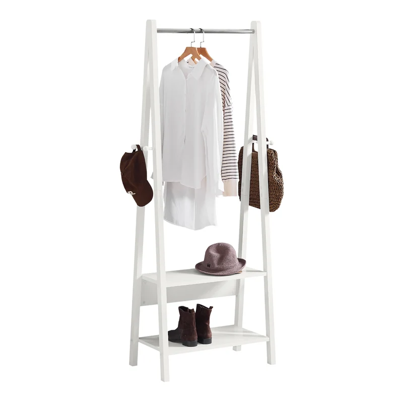 SoBuy FRG59-W Porte-Vêtement en Bois Penderie à Vêtement Porte-Manteau avec Deux Étagères