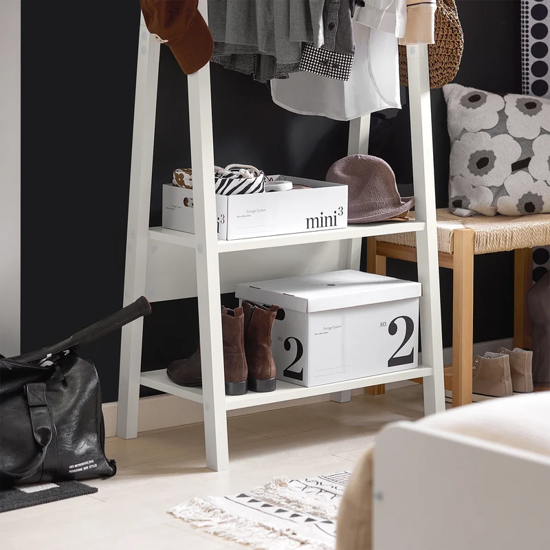 SoBuy FRG59-W Porte-Vêtement en Bois Penderie à Vêtement Porte-Manteau avec Deux Étagères