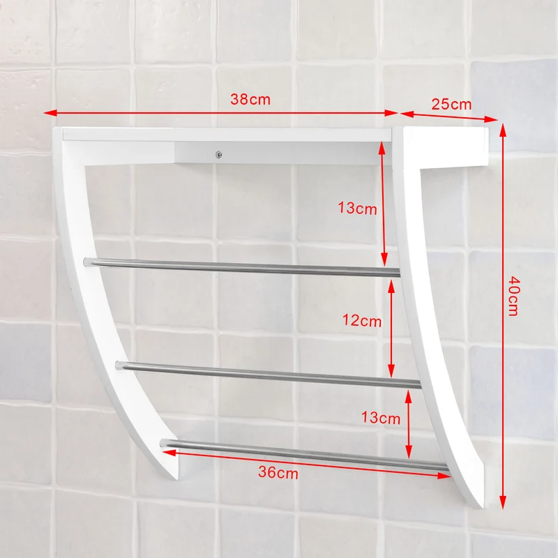 SoBuy FRG47-W Porte-Serviettes Mural avec 1 Tablette et 3 Barres