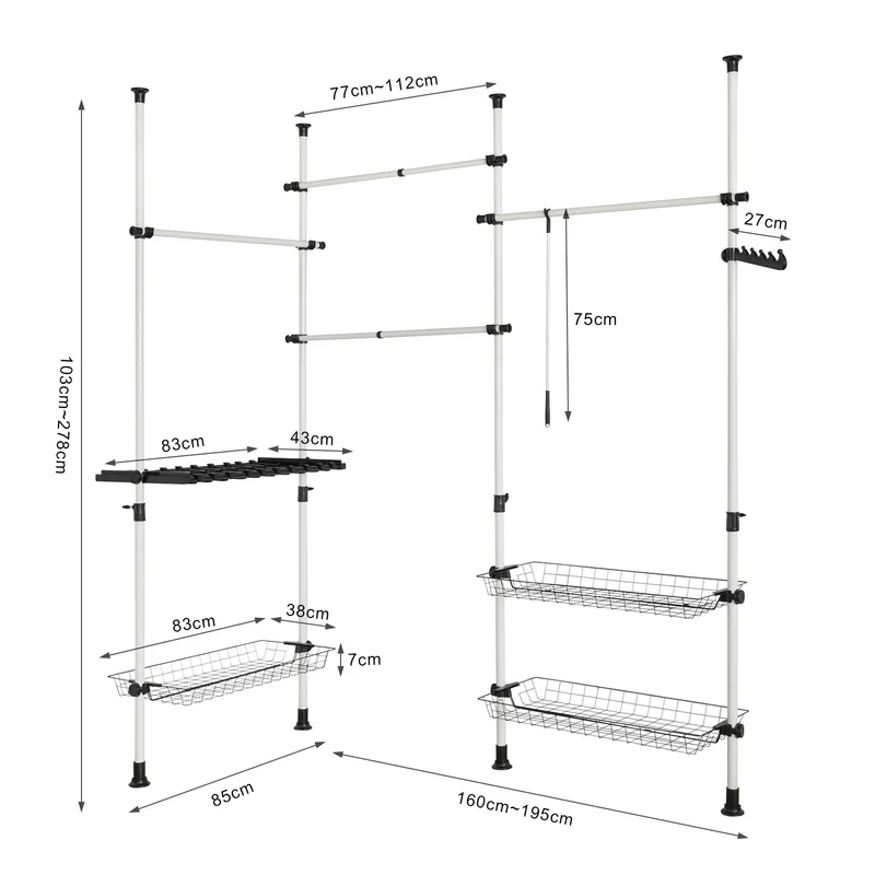 sebuyfr.comG38 Télescopique Garde-Robe , Portant de vêtement penderie largeur, hauteur variables