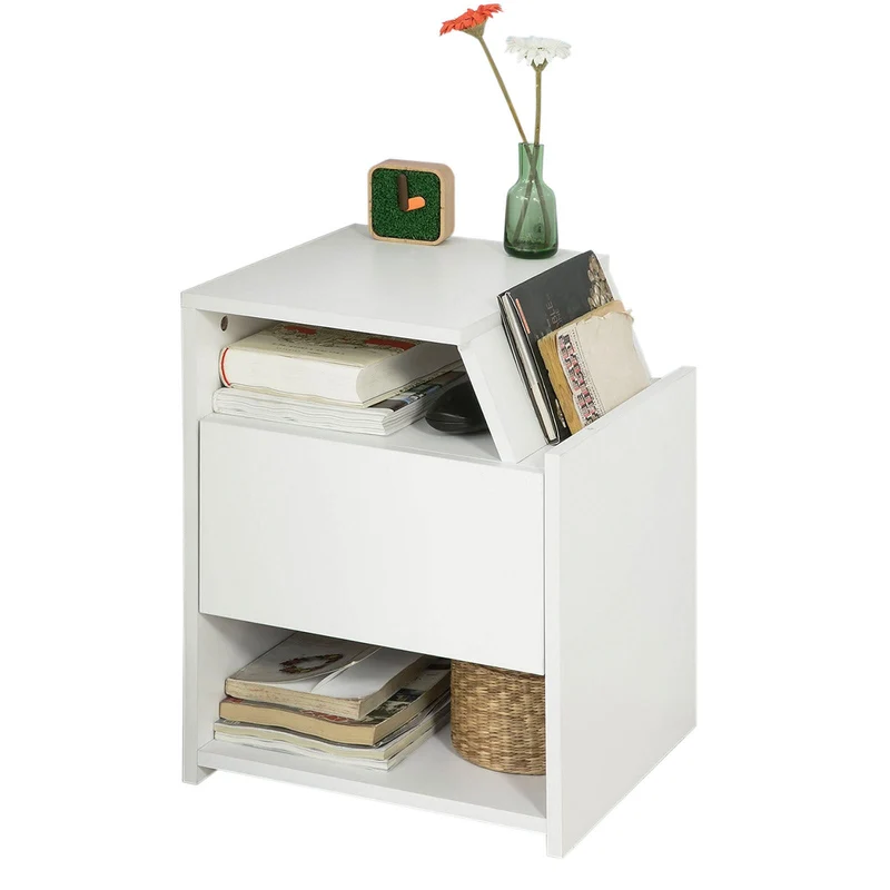 sobuyes.shopG261-W Table de Chevet Table d'Appoint Bout de Canapé avec 1 Tiroir 2 Niches