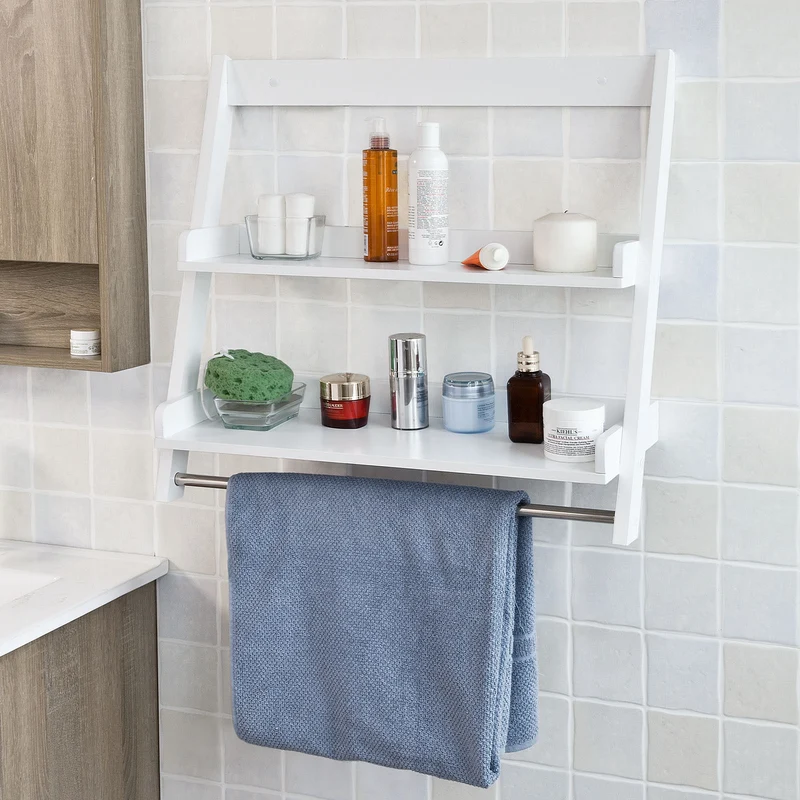 sebuyfr.comG117-W Etagère murale Porte-serviettes salle de bain toilettes avec 2 tablettes
