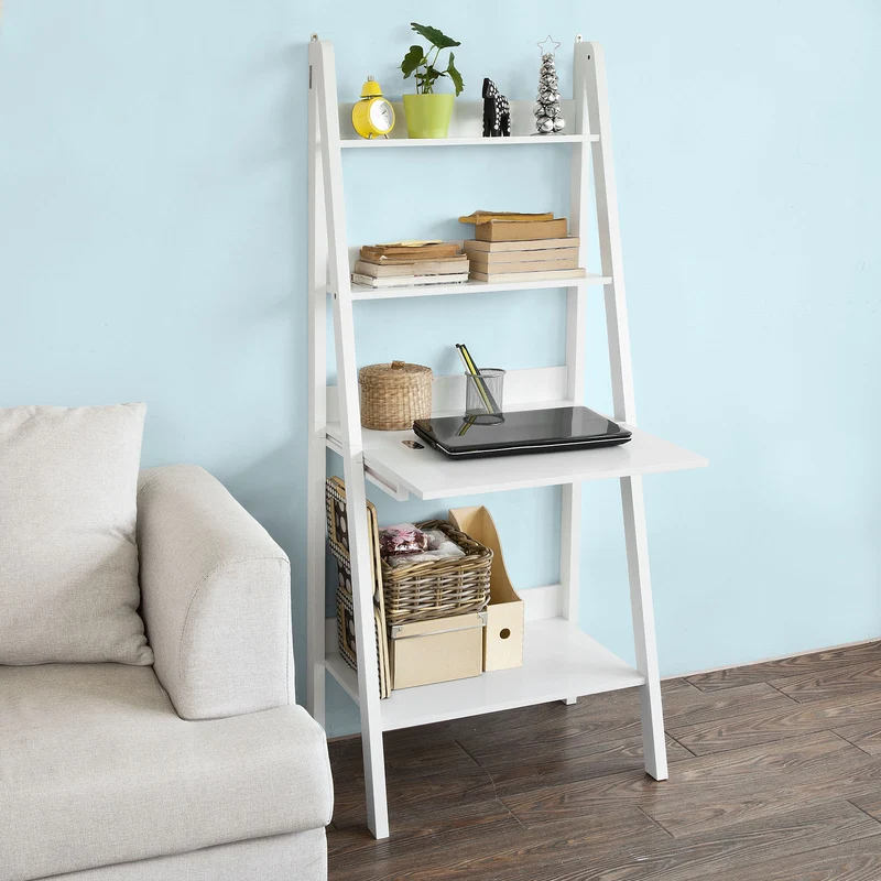 SoBuy FRG115-W Bureau Table étagère murale style échelle de 3 tablettes, 1 Memo Board