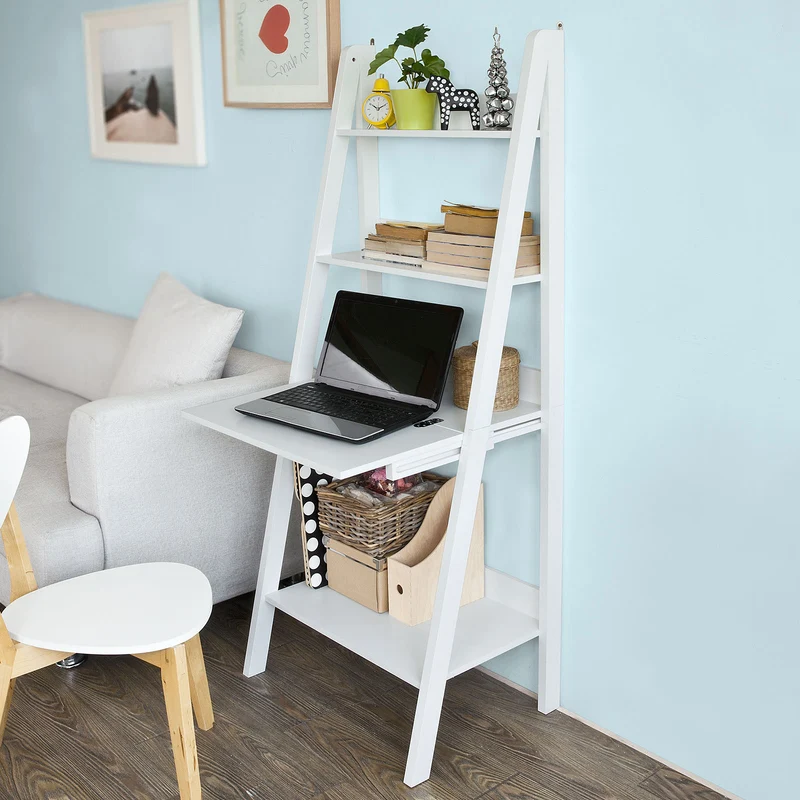 SoBuy FRG115-W Bureau Table étagère murale style échelle de 3 tablettes, 1 Memo Board