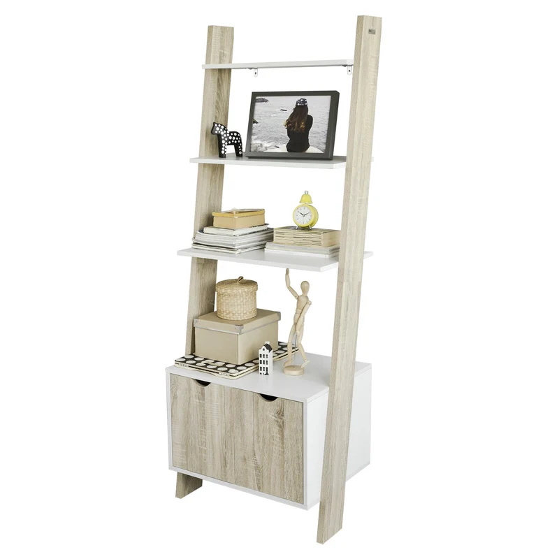 sebuyfr.comG110-WN Bibliothèque Étagère de Rangement 4 étagères avec 1 armoire modern