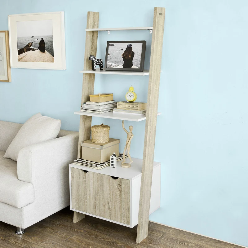 sebuyfr.comG110-WN Bibliothèque Étagère de Rangement 4 étagères avec 1 armoire modern