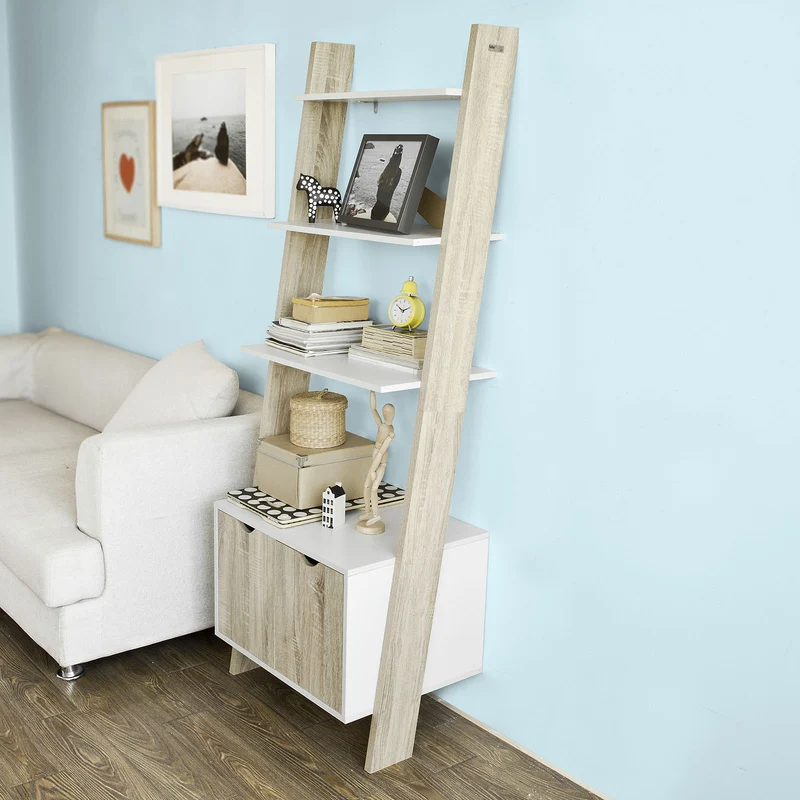 sebuyfr.comG110-WN Bibliothèque Étagère de Rangement 4 étagères avec 1 armoire modern