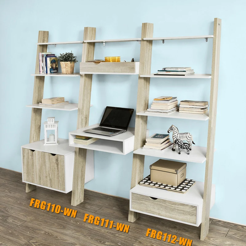 sebuyfr.comG110-WN Bibliothèque Étagère de Rangement 4 étagères avec 1 armoire modern
