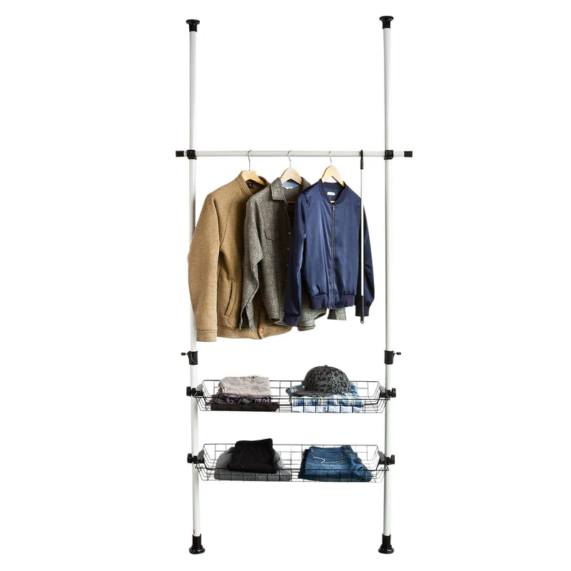 sebuyfr.comG107 Télescopique Garde-Robe Portant de vêtement Penderie avec 2 Paniers