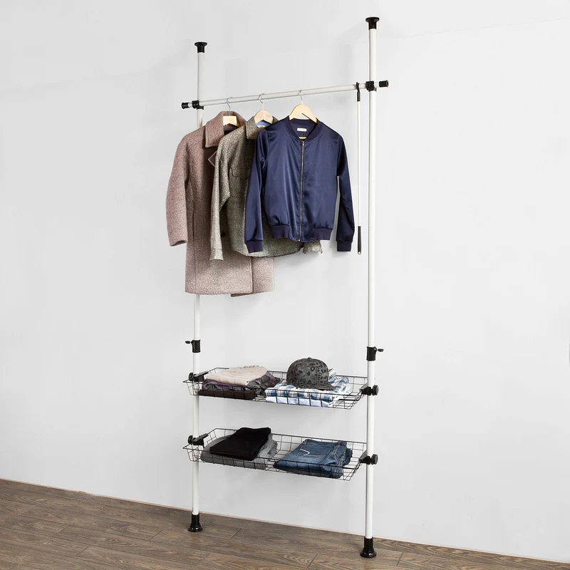 sebuyfr.comG107 Télescopique Garde-Robe Portant de vêtement Penderie avec 2 Paniers