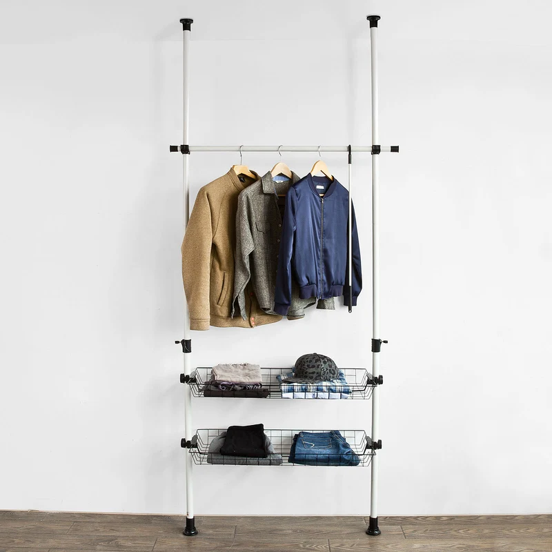 sebuyfr.comG107 Télescopique Garde-Robe Portant de vêtement Penderie avec 2 Paniers
