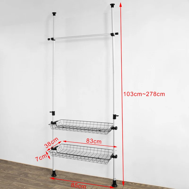 sebuyfr.comG107 Télescopique Garde-Robe Portant de vêtement Penderie avec 2 Paniers