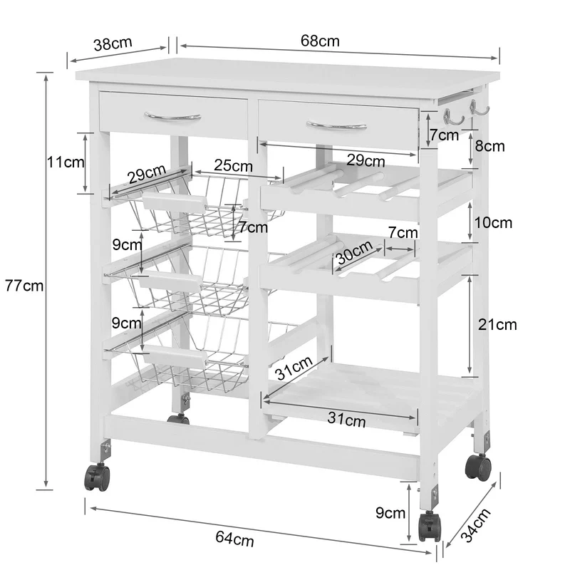 SoBuy FKW78-W Chariot de Service Desserte de Cuisine à roulettes Rangement