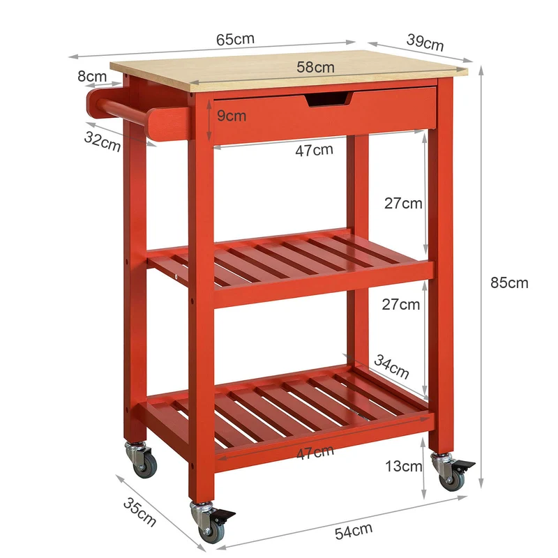 SoBuy FKW66-R Chariot de Service Desserte à roulettes Table Roulante Cuisine