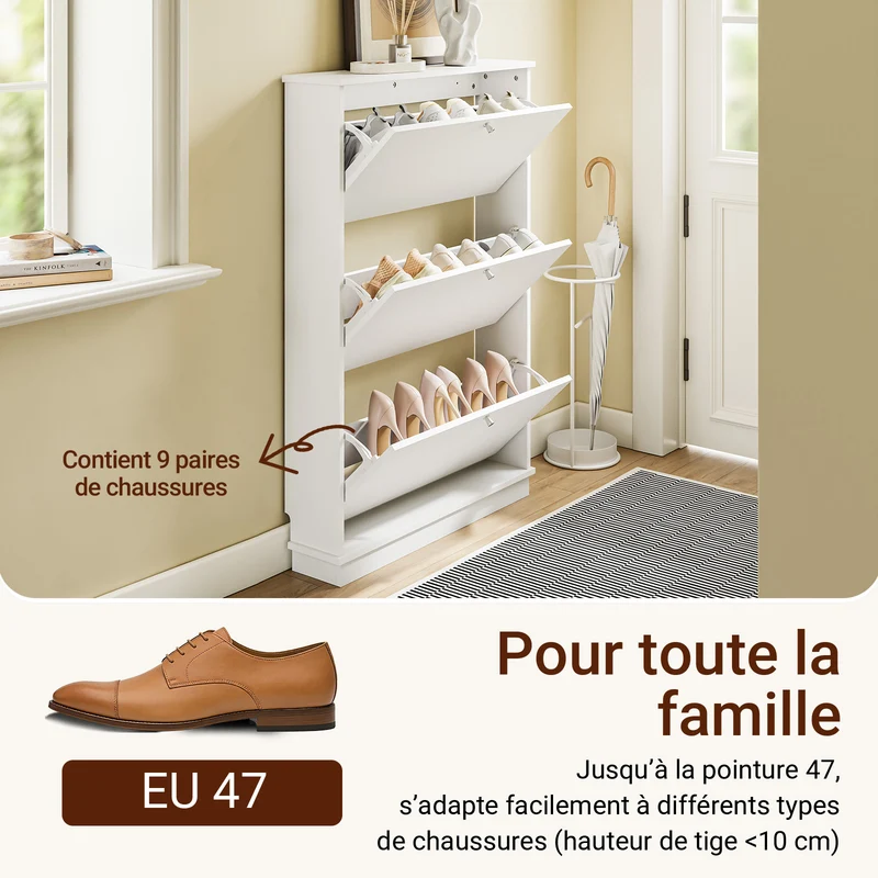 SoBuy FSR215-W Meuble à Chaussures Gain de Place Ultra-Slim 18cm – Entrée Étroite – 76x18x113 cm Blanc