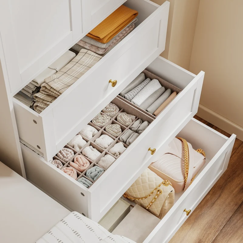 SoBuy KSB04-W Armoire 2 Portes avec 3 Tiroirs et Penderie – Design Moderne Gain de Place – 70×55×187 cm, Blanc et Bois