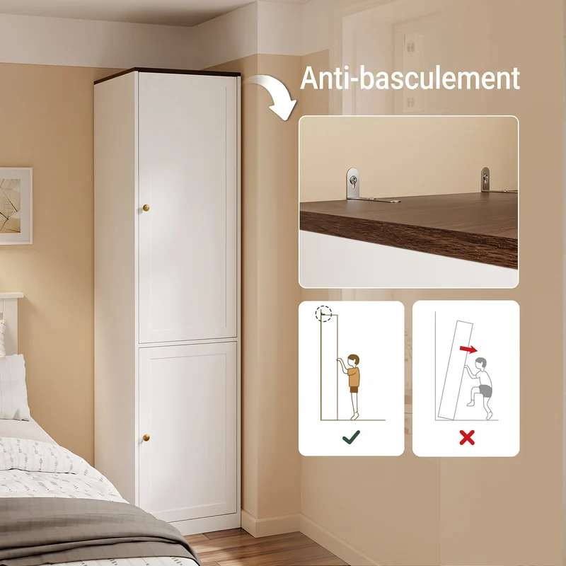 SoBuy KSB03-W Armoire Penderie 2 Portes pour Chambre – Penderie et 3 Étagères, Anti-Basculement – 45×55×187 cm, Blanc