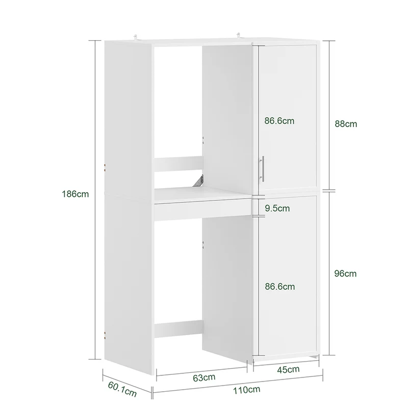 SoBuy BZR231-W Meuble Lave-Linge et Sèche-Linge avec Armoire – Tiroir, Étagères Réglables – 110×60,1×186 cm, Blanc