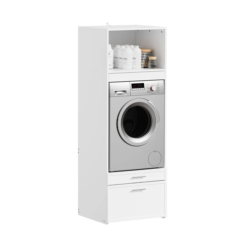 SoBuy BZR230-W Colonne de Buanderie pour Lave-Linge avec 2 Tiroirs – Penderie Escamotable, MDF – 66×60,5×186 cm, Blanc