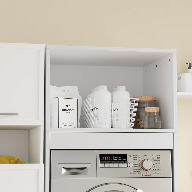 SoBuy BZR230-W Colonne de Buanderie pour Lave-Linge avec 2 Tiroirs – Penderie Escamotable, MDF – 66×60,5×186 cm, Blanc