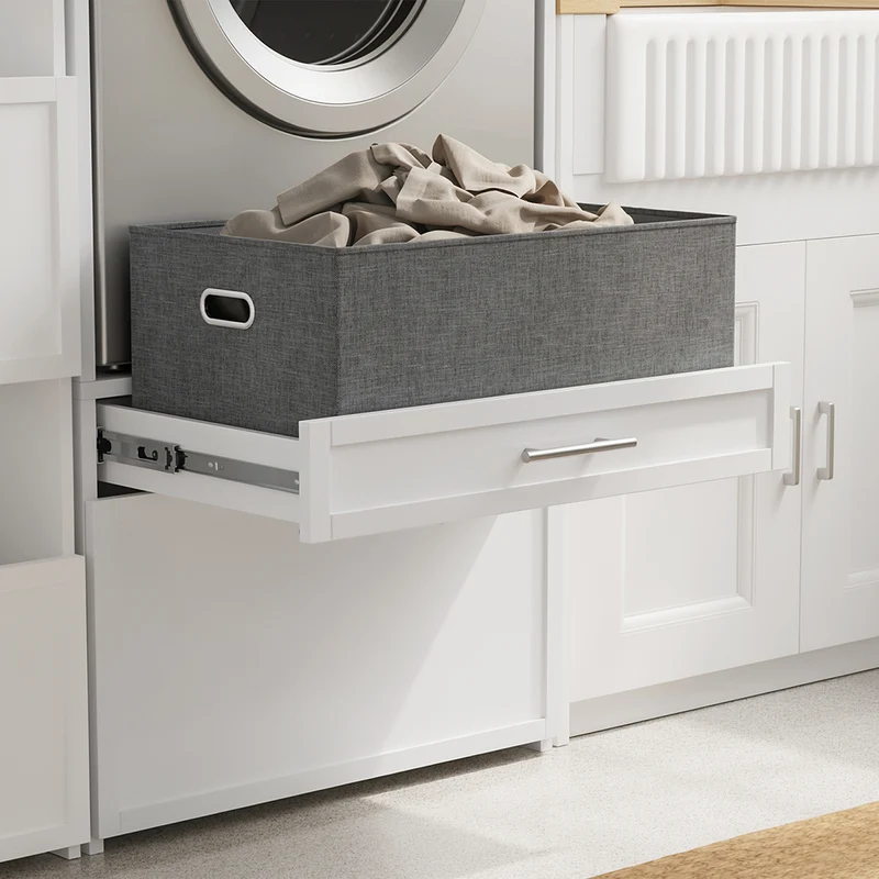 SoBuy BZR230-W Colonne de Buanderie pour Lave-Linge avec 2 Tiroirs – Penderie Escamotable, MDF – 66×60,5×186 cm, Blanc