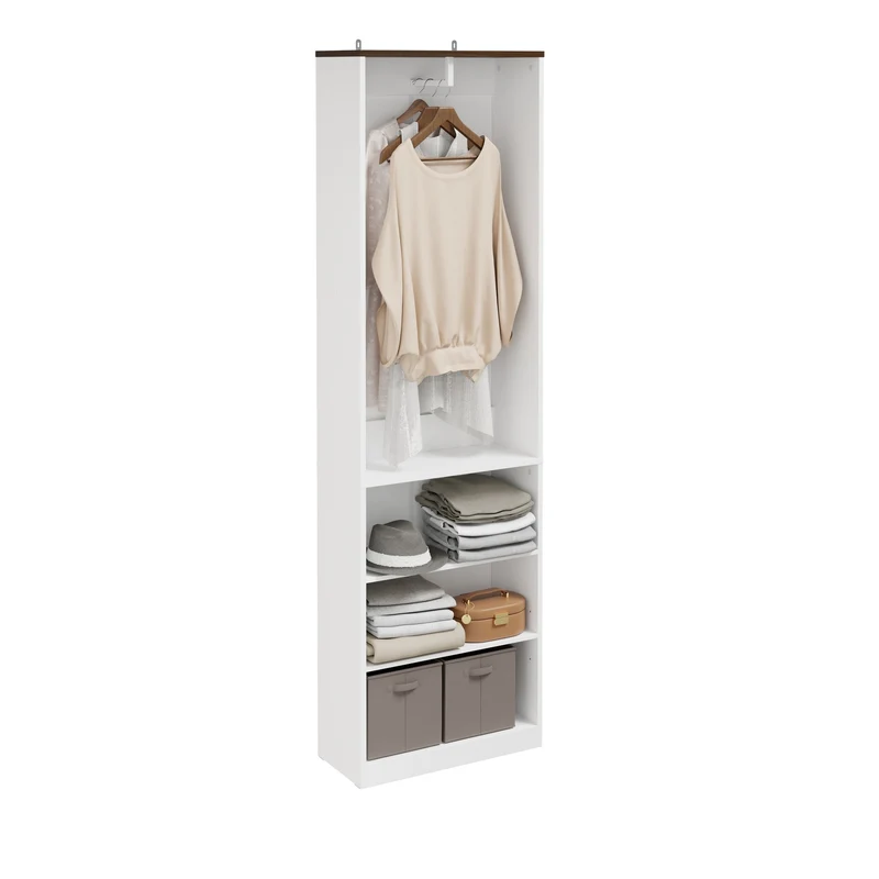SoBuy KSB02-W Dressing Ouvert avec Tringle et Étagères – Penderie Compacte Bicolore, Gain de Place – 55×25×187 cm, Blanc et Bois
