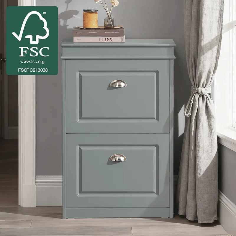 SoBuy FSR78-HG Armoire à Chaussures 2 Abattants Slim 24cm – 8 Paires, Dos Aéré, FSC®, Gris, 54x24x83 cm